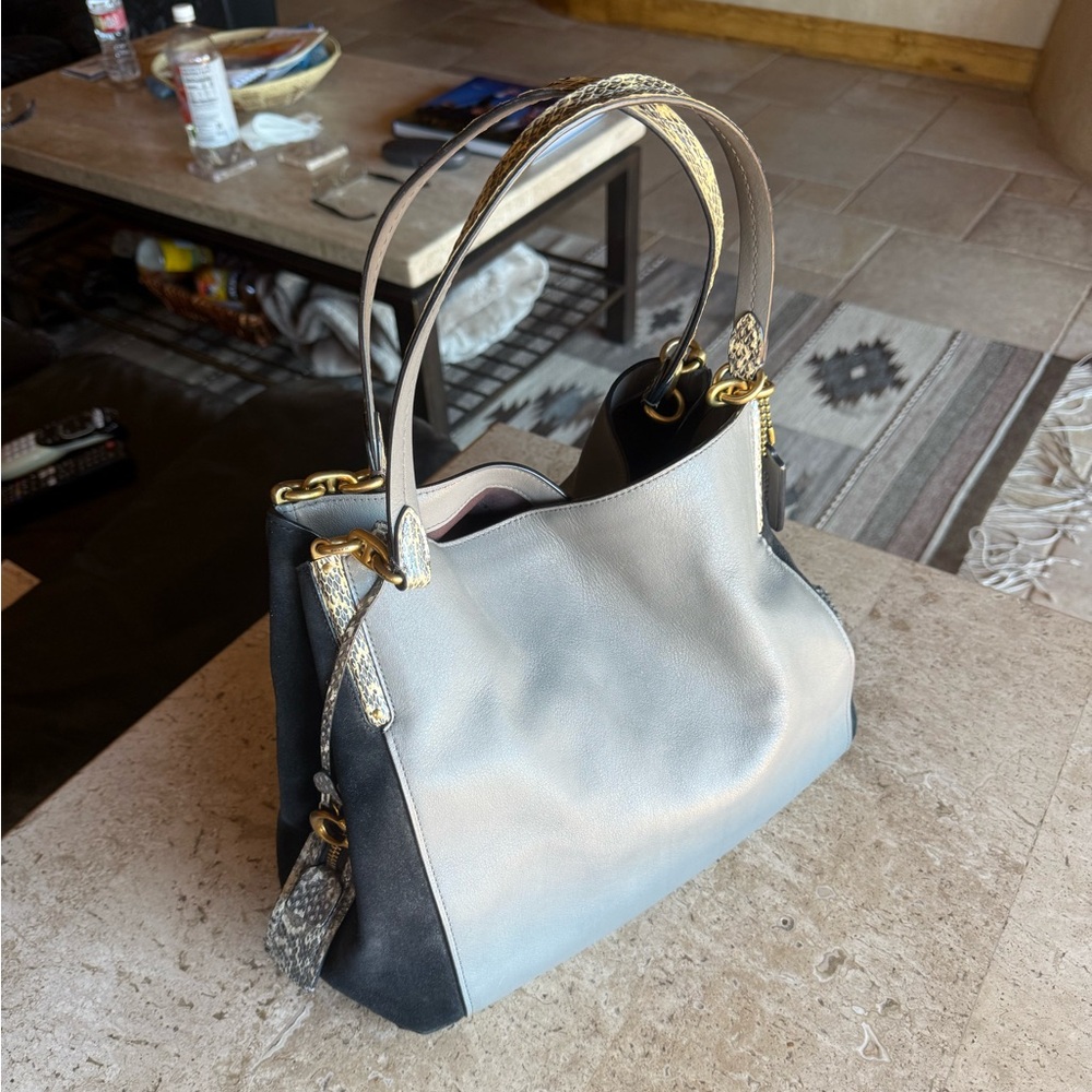 Coach Mixed Leather 76070 Dalton Shoulder Bag Tote Purse with Coach Wallet